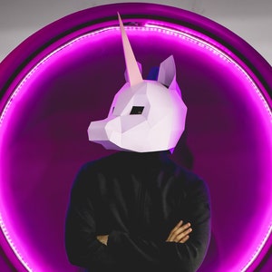 DIY low poly UNICORN Mask, Unicorn Mask, Papercraft Template, 3D Low Poly Masks, DIY Printable Animal Mask,Instant Pdf Download,Gift Idea