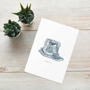 Cool It Ice Cube Blank Greetings Card with Envelope | Luxury Illustrated Chill Neutral Summer Simple Minimalist Aesthetic | Various Sizes