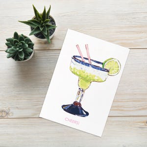 Cartão de felicitações Frozen Margarita em branco com envelope | Luxo ilustrado, coquetel de bebida de verão colorido alegre estético | Vários tamanhos