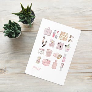 The Pink Collection Grußkarte mit Umschlag | Luxus illustriert niedliche schicke Girly Ästhetik | Verschiedene Größen