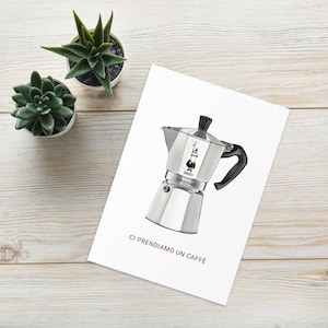 Tarjeta de felicitación italiana en blanco con sobre para cafetera moka Bialetti / Ilustración de lujo con estética barista chic / Varios tamaños