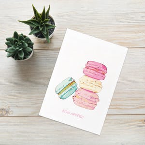 Petite Macarons Französische Grußkarte | Luxus Illustriert, Schick, Romantisch, Niedlich, Süß, Patisserie, Essen, Ästhetisch | Verschiedene Größen