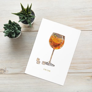 Cartão de felicitações italiano em branco com envelope para Aperol Spritz | Estética chique e luxuosa ilustrada para Prosecco | Vários tamanhos