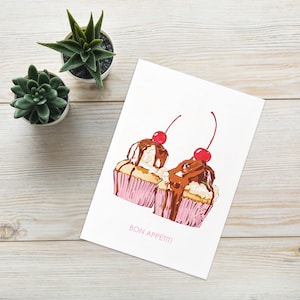 Vanille Cupcakes Blanko Grußkarte mit Umschlag | Luxus illustrierte Kuchen Süßes Dessert niedlich einfach minimalistisch ästhetisch | Verschiedene Größen