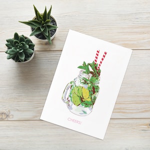 Citrus Mojito Blanko Grußkarte mit Umschlag | Luxus illustrierte Sommer-Cocktail Getränke niedlich minimalistischen Chic Ästhetik | Verschiedene Größen