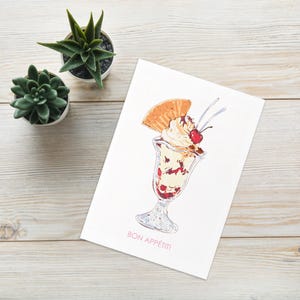 Eisbecher Blanko Grußkarte mit Umschlag | Luxus illustriert, Dessert, süß, niedlich, Girly Minimalist Ästhetik | Verschiedene Größen
