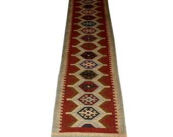 Kilim Wool Jute Multicolour Runner Rug Dhurrie Carpet,5.5x6.5 Feet Runner,Long Runner Rug,Persian Tribal Runner,IndianTraditional Runner rug