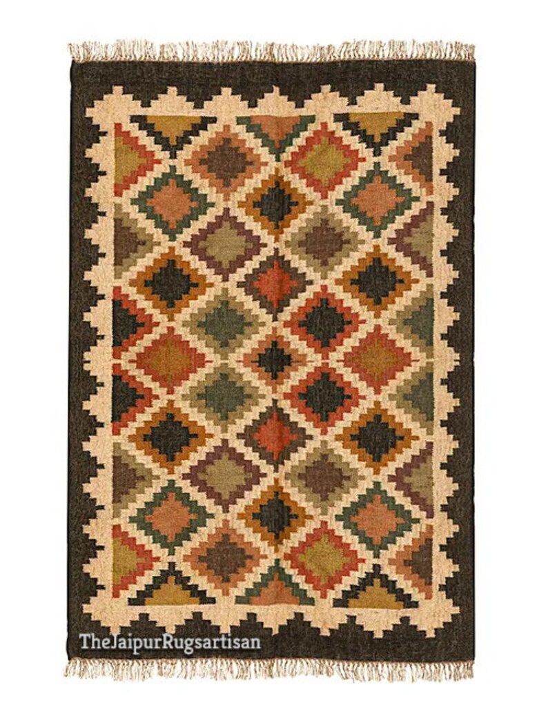 Handwoven Wool Jute Kilim Rug, Wool Jute Rug, Kilim Jute Rug, Flatweave