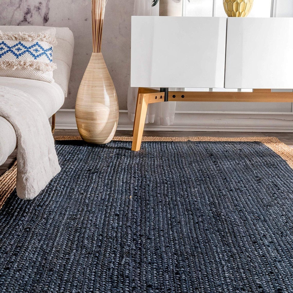 8X10 ft Natural Navy Jute Rug Handwoven Area Rug Home Decor Etsy