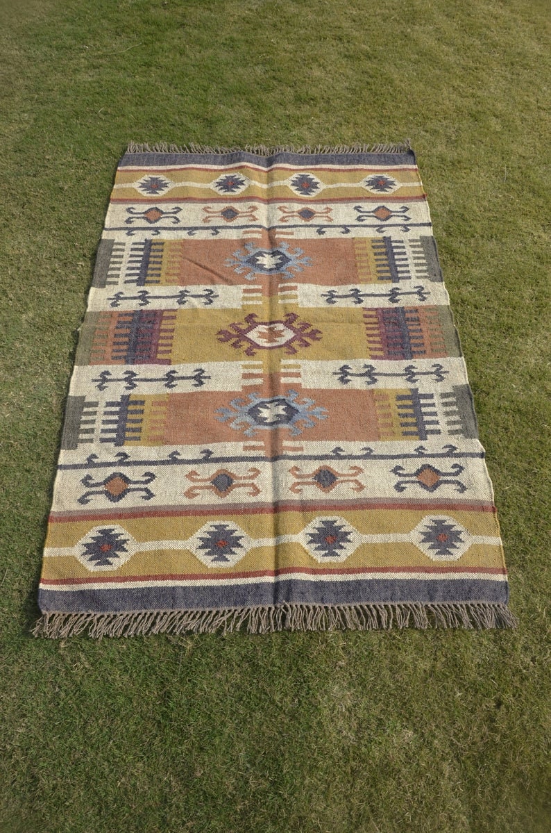 4x6 5x8 6x9 8x10 9x12 Ft Wool and Jute Rug Kilim Rug Etsy