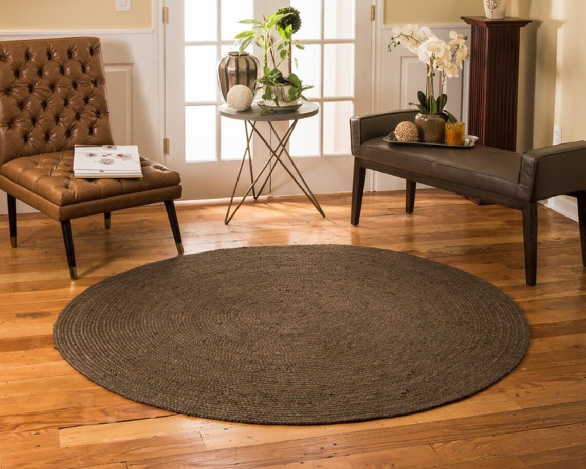 4x4 6x6 8x8 Ft. Natural Handwoven Jute Round Rug Bohemain Jute Etsy