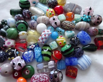 100 grams Fancy Lampwork Glass Crystal White Glass Bead Mix