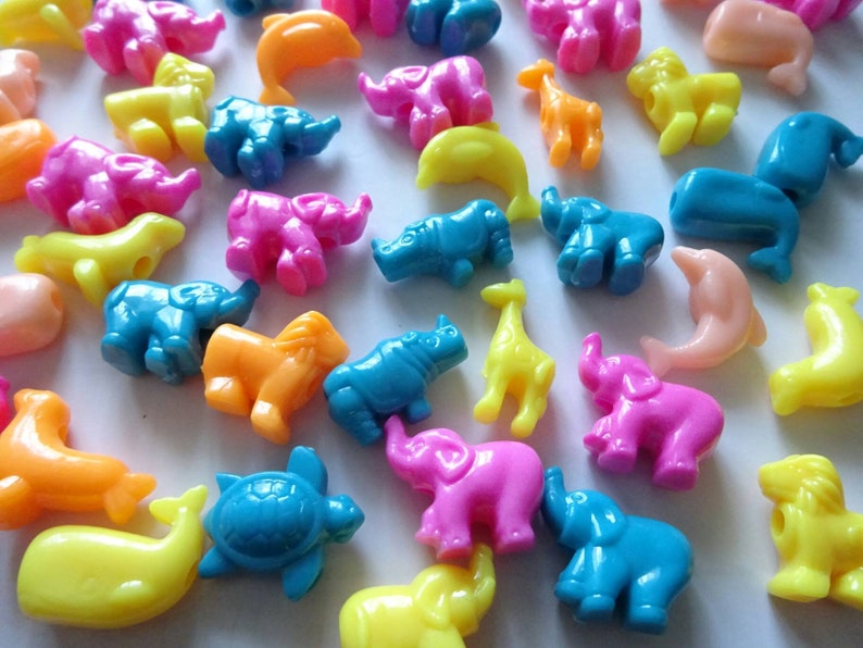 X50 Funky Fab Assorted Animal Beads Children's Beads Art Etsy