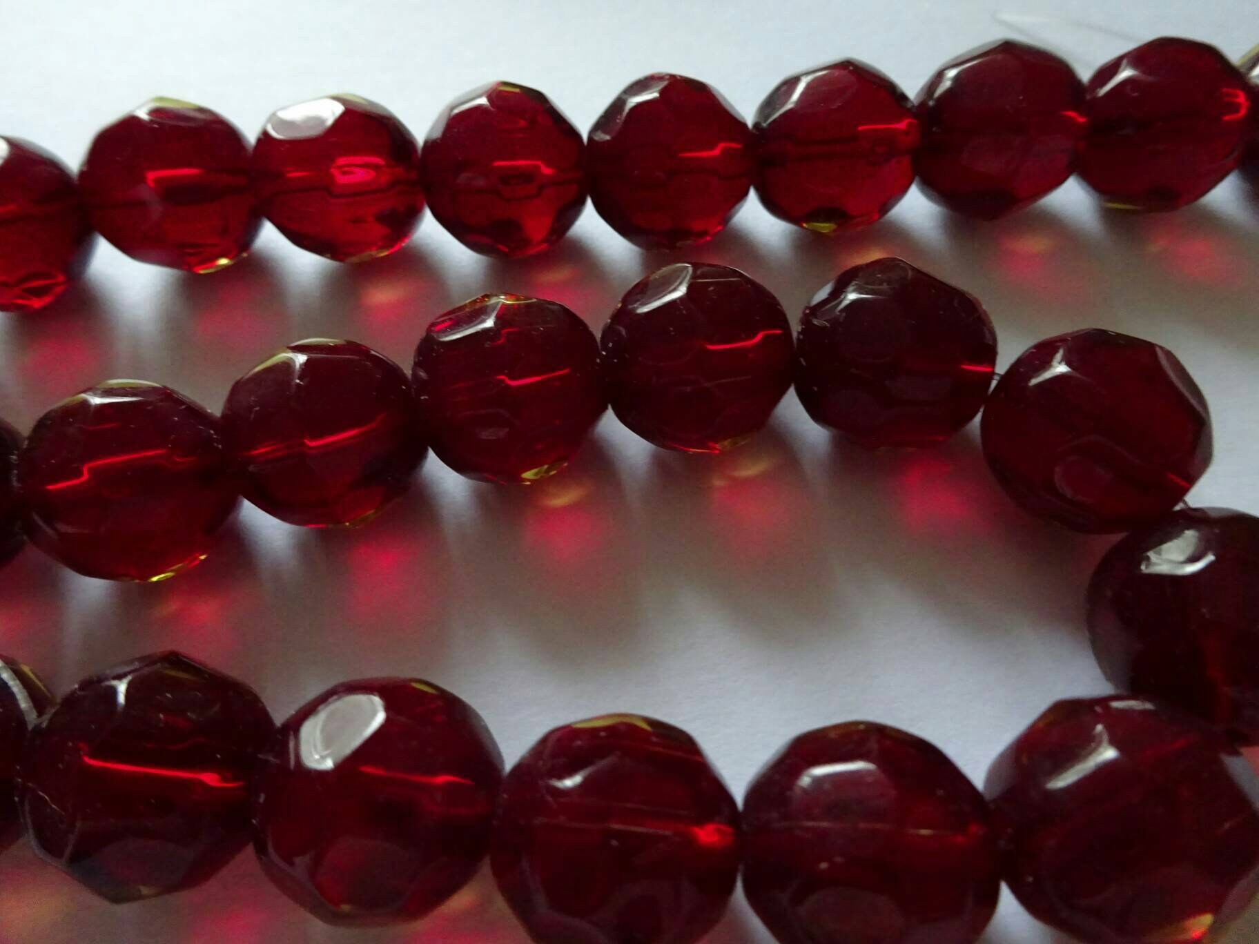 Dark Ruby Red Glass Beads Pack of 2 Faceted Glass Rounds Etsy