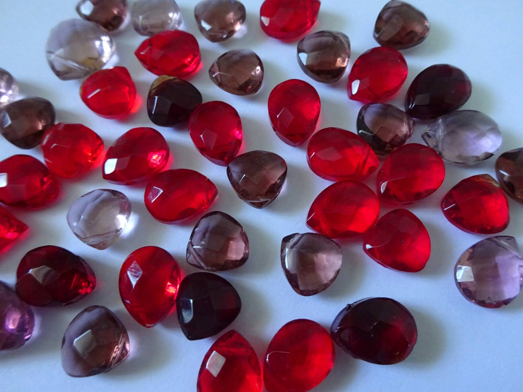X20 Burgundy Ruby Red Glass Bead Mix Faceted Briolette Etsy