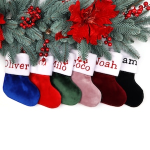 Mini Velvet Stocking Personalized Embroidered with Name and Paws, Cat Dog Christmas