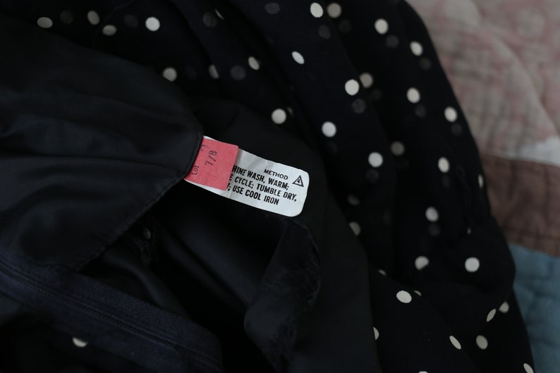 VINTAGE 1980/'s Black and white polka dot ruffle dress