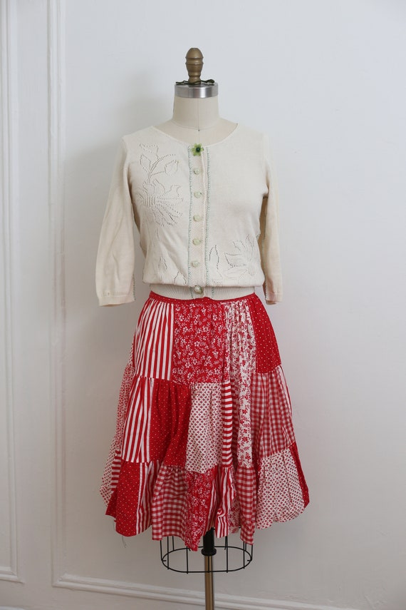 VINTAGE Red/ white patchwork ruffled layered skir… - image 4