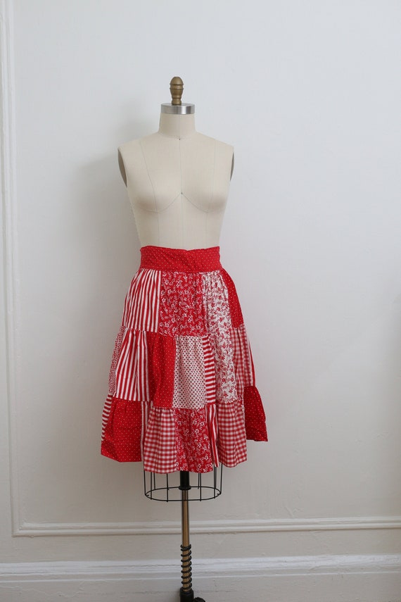 VINTAGE Red/ white patchwork ruffled layered skir… - image 1