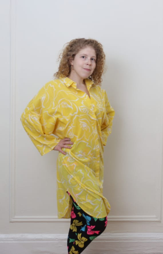 VINTAGE 1980'S/ 1990'S yellow duster/ long shirt/ 