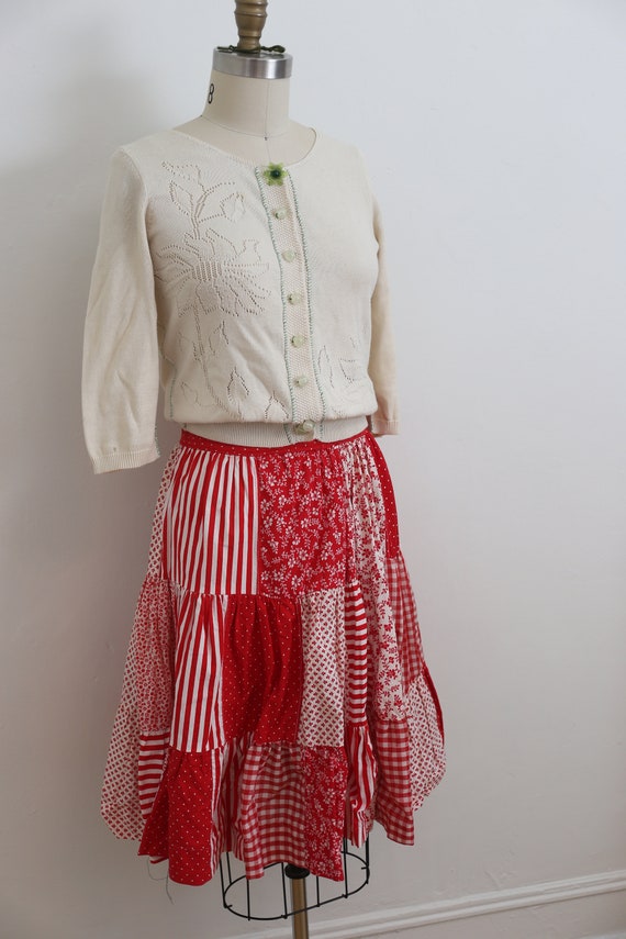 VINTAGE Red/ white patchwork ruffled layered skir… - image 5