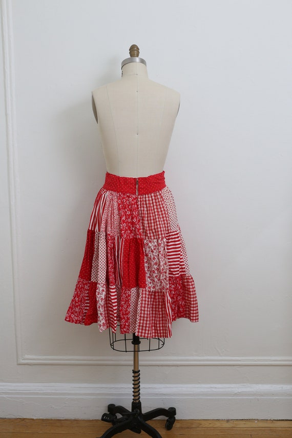 VINTAGE Red/ white patchwork ruffled layered skir… - image 3