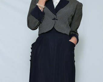 VINTAGE 1950s Miller&Levine Navy 2pc skirt suit Medium/ Large