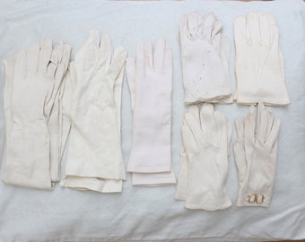 VINTAGE White glove LOT, 7 pairs of white gloves, leather, cotton and lace