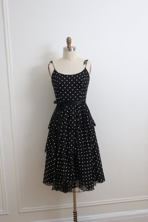 VINTAGE 1980's Black and white polka dot ruffle d… - image 5