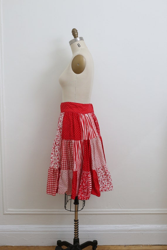 VINTAGE Red/ white patchwork ruffled layered skir… - image 2