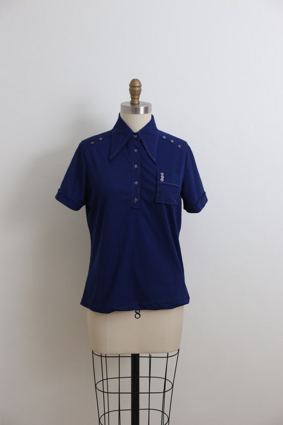 VINTAGE 1970's Royal blue polo short sleeve shirt… - image 1