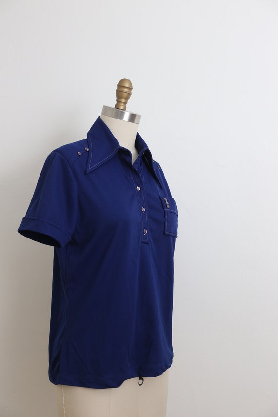 VINTAGE 1970's Royal blue polo short sleeve shirt… - image 3