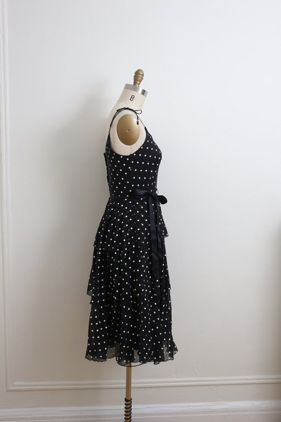 VINTAGE 1980's Black and white polka dot ruffle d… - image 4