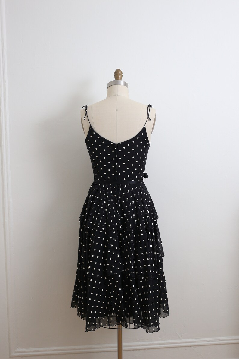 VINTAGE 1980/'s Black and white polka dot ruffle dress