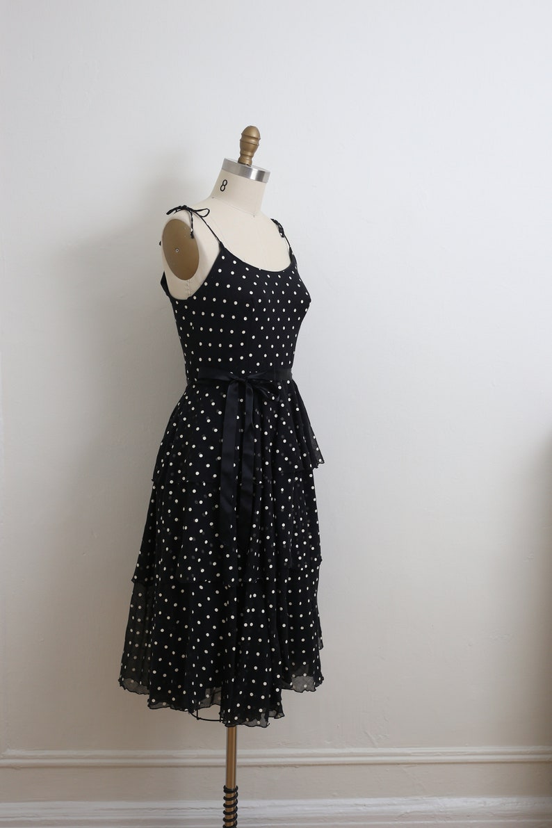 VINTAGE 1980/'s Black and white polka dot ruffle dress
