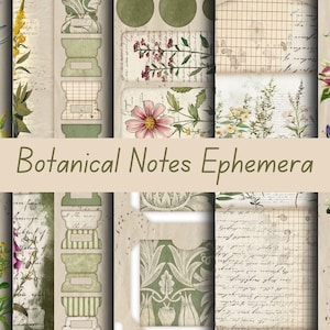 Botanische notities kortstondig - 40 pagina's afdrukbare kit voor ongewenste tijdschriften, digitale download, digitale dagboekkit