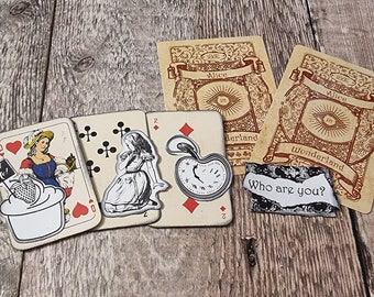 Alice in Wonderland Cards & Clusters Set of 6 - Junk Journal