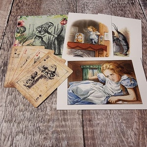 Alice im Wunderland Spielkarten - Serviette - Postkarten 8er Set - Junk Journal