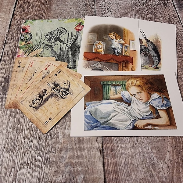 Alice in Wonderland Playing Cards - Napkin - Postcards Set of 8 - Junk Journal