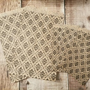 Sacchetti di carta damascata - 6"x 9" - 4"x 6"- Marrone con damasco nero - Set di 6 - Junk Journal