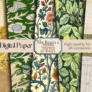 Morris Vintage Inspired Pages Junk Journal para impressão - Download digital - 30 páginas inteiras