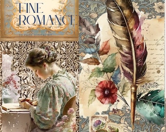 Fine Romance Junk Journal Printable Kit, Floral Digital Download, Digital Journal Kit