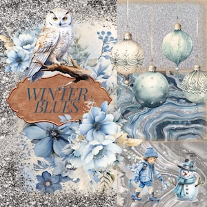 Print & Post Service - Winter Blues - 35 Seiten Junk Journal Papiere
