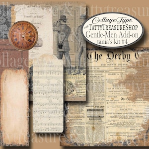 GentleMen complementa. Kit para impressão do Junk Journal, colaboração para download digital com tipo de colagem