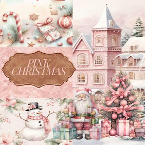 Invierno / Navidad - Servicio de impresión y envío - Navidad rosa - 35 páginas Junk Journal Papers