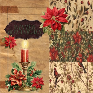 Winter / Weihnachten - Post & Print Service - Winter Botanicals - 34 Seiten Junk Journal Papiere