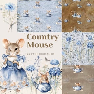 Country Mouse Junk Journal Printable Kit, Floral Digital Download, Digital Journal Kit