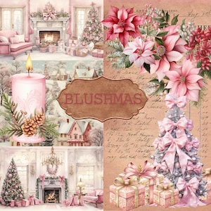 Invierno / Navidad - Servicio de impresión y envío - Blushmas - 35 páginas Junk Journal Papers