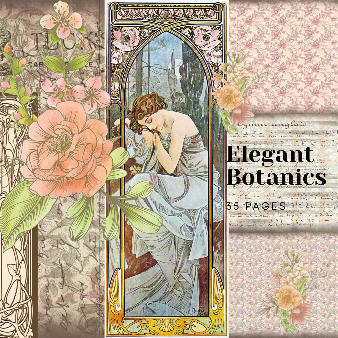 Elegant Botanics - 35 Pages Junk Journal Printable Kit, Floral Digital ...