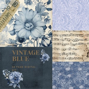 Print & Post Service - Vintage Blaues Junk Journal Kit